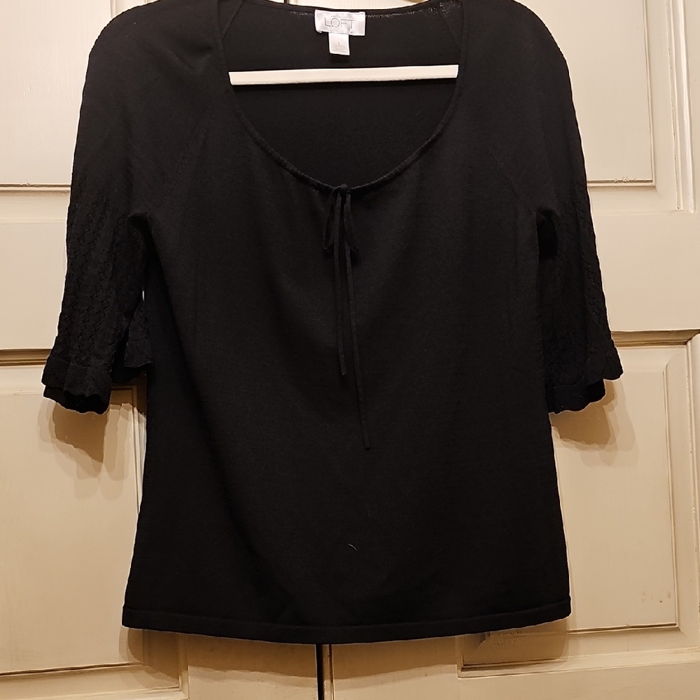 LOFT Black Tie Front Blouse with Relaxed Fit